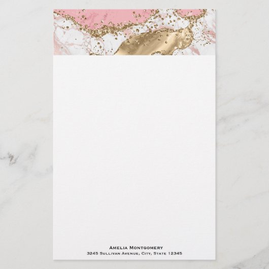Luxe Roos Goud Roze Marmeren Ontwerp Briefpapier (Voorkant)