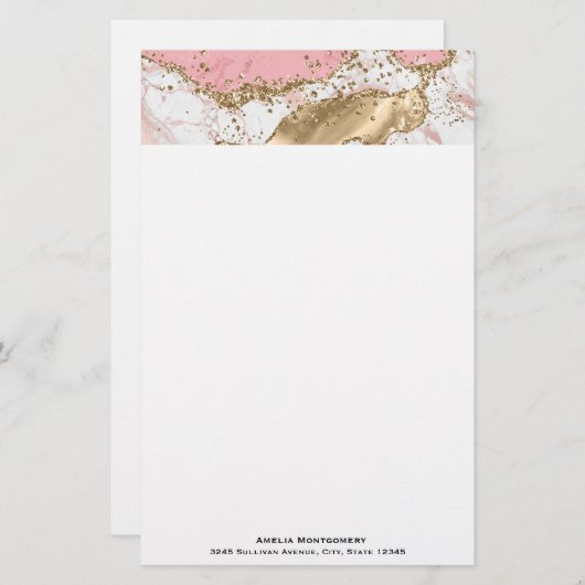 Luxe Roos Goud Roze Marmeren Ontwerp Briefpapier (Voorkant / Achterkant)