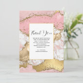 Luxe Roos Goud Roze Marmeren Ontwerp Bruiloft Bedankkaart (Staand voorkant)