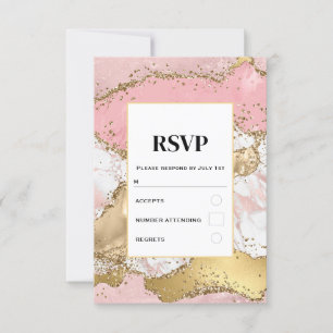 Luxe Roos Goud Roze Marmeren Ontwerp Bruiloft RSVP Kaartje