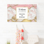 Luxe Roos Goud Roze Marmeren Ontwerp Bruiloft Spandoek (Insitu)