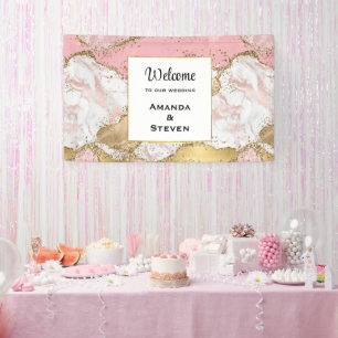 Luxe Roos Goud Roze Marmeren Ontwerp Bruiloft Spandoek