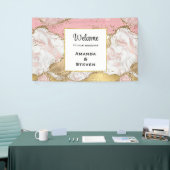 Luxe Roos Goud Roze Marmeren Ontwerp Bruiloft Spandoek (Beurs)