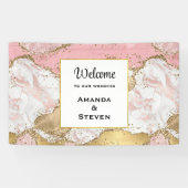 Luxe Roos Goud Roze Marmeren Ontwerp Bruiloft Spandoek (Horizontaal)