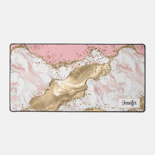 Luxe Roos Goud Roze Marmeren Ontwerp Bureaumat (Voorkant)