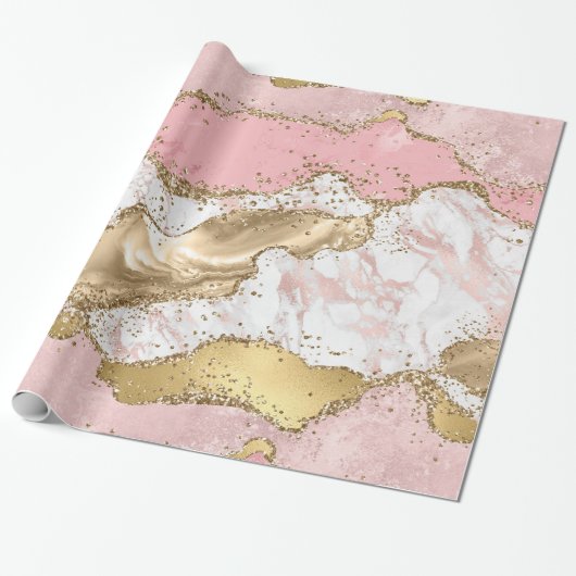 Luxe Roos Goud Roze Marmeren Ontwerp Cadeaupapier (Uitgerold)