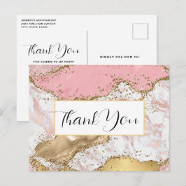Luxe Roos Goud Roze Marmeren Ontwerp Dank u Briefkaart