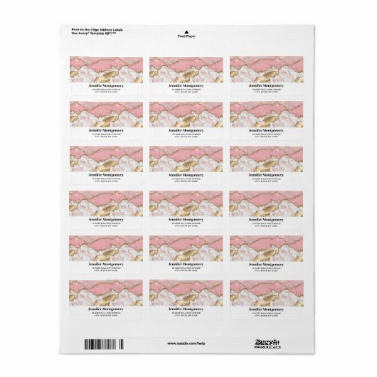 Luxe Roos Goud Roze Marmeren Ontwerp Etiket (Full Sheet)