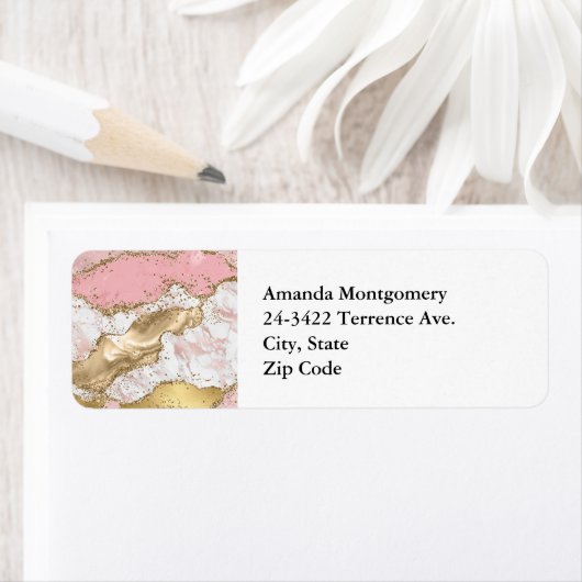 Luxe Roos Goud Roze Marmeren Ontwerp Etiket (Insitu)