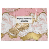 Luxe Roos Goud Roze Marmeren Ontwerp Groot Cadeauzakje (Voorkant)