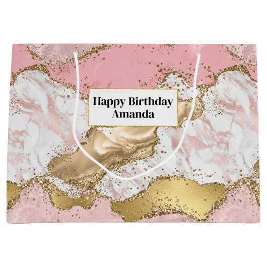 Luxe Roos Goud Roze Marmeren Ontwerp Groot Cadeauzakje (Voorkant)