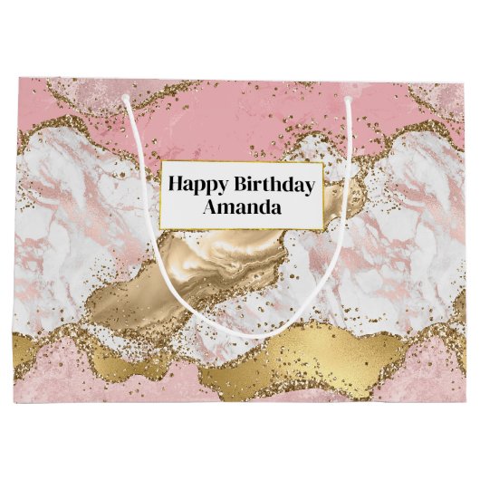 Luxe Roos Goud Roze Marmeren Ontwerp Groot Cadeauzakje (Achterkant)