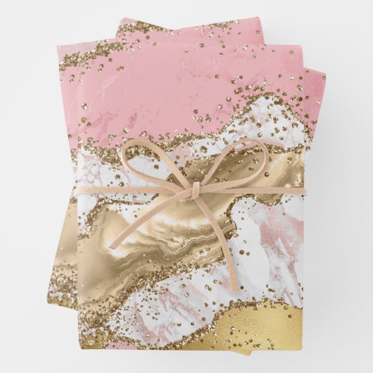Luxe Roos Goud Roze Marmeren Ontwerp Inpakpapier Vel (In situ)