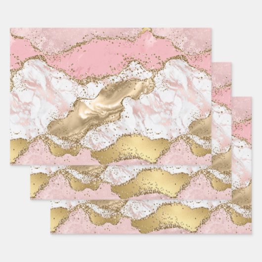 Luxe Roos Goud Roze Marmeren Ontwerp Inpakpapier Vel (Set)