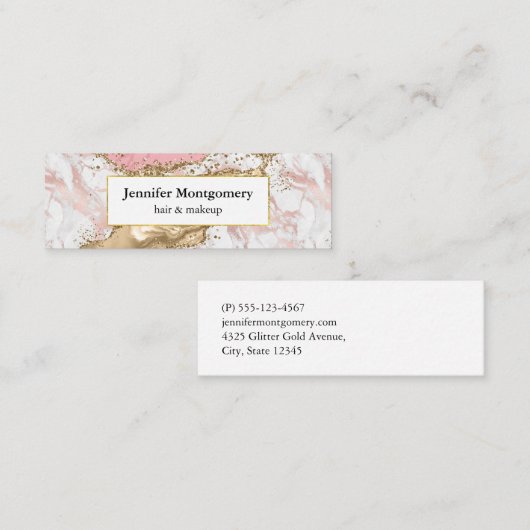 Luxe Roos Goud Roze Marmeren Ontwerp Mini Visitekaartje (Voorkant / Achterkant)