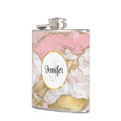 Luxe Roos Goud Roze Marmeren Ontwerp Monogram Heupfles (Links)