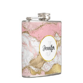 Luxe Roos Goud Roze Marmeren Ontwerp Monogram Heupfles (Rechts)