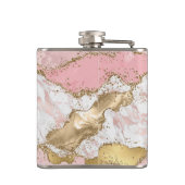 Luxe Roos Goud Roze Marmeren Ontwerp Monogram Heupfles (Achterkant)