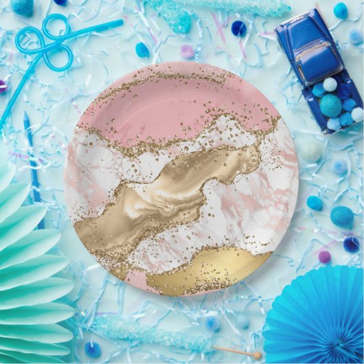 Luxe Roos Goud Roze Marmeren Ontwerp Papieren Bordje (Feest)