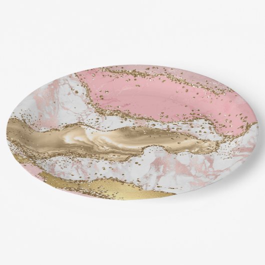 Luxe Roos Goud Roze Marmeren Ontwerp Papieren Bordje (Gekanteld)