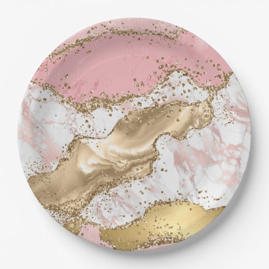 Luxe Roos Goud Roze Marmeren Ontwerp Papieren Bordje (Voorkant)