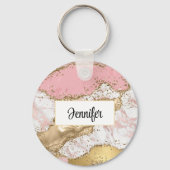Luxe Roos Goud Roze Marmeren Ontwerp Sleutelhanger (Voorkant)