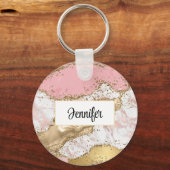 Luxe Roos Goud Roze Marmeren Ontwerp Sleutelhanger (Achterkant)