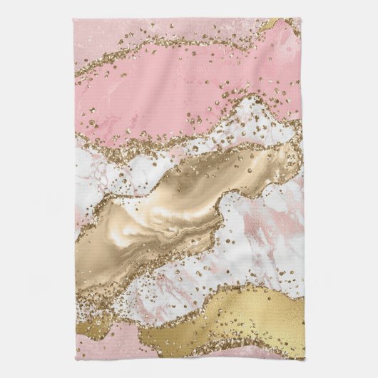 Luxe Roos Goud Roze Marmeren Ontwerp Theedoek (Verticaal)