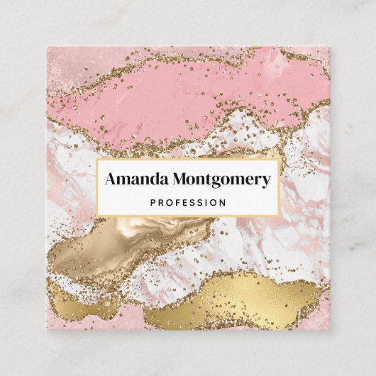Luxe Roos Goud Roze Marmeren Ontwerp Vierkante Visitekaartje (Voorkant)