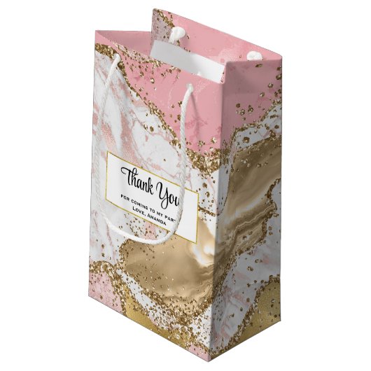 Luxe Roos Goud Roze Marmeren Partij Dank u Klein Cadeauzakje (Achterkant Gekanteld)