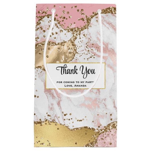 Luxe Roos Goud Roze Marmeren Partij Dank u Klein Cadeauzakje (Voorkant)