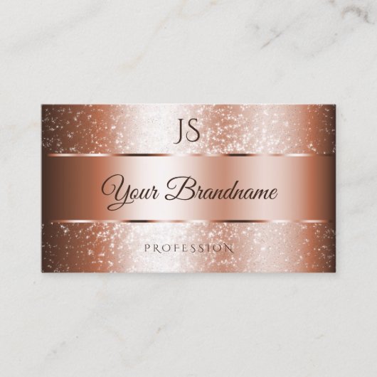 Luxe Roos Goud Sparkly Glitter en Initialen Visitekaartje (Voorkant)