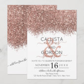 Luxe Roos Goud Wit Glitter Confetti Verloving Kaart (Voorkant / Achterkant)