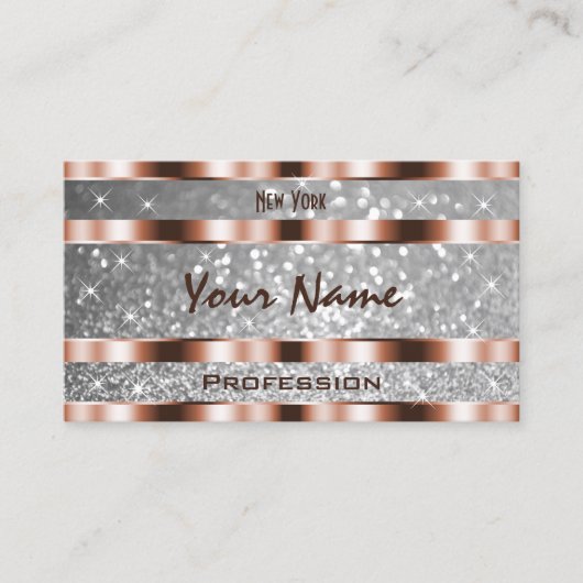 Luxe Roos Goud Zilver Glitter Sterren Elegantie Visitekaartje (Voorkant)