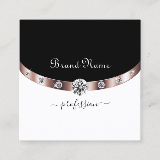 Luxe Roos Goud Zwart-Wit met Monogram Vierkante Visitekaartje (Voorkant)