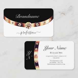 Luxe Roos Goud Zwart-Wit met Monogram Visitekaartje