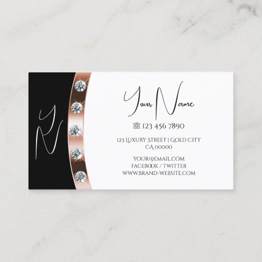 Luxe Roos Goud Zwart-Wit met Monogram Visitekaartje (Achterkant)