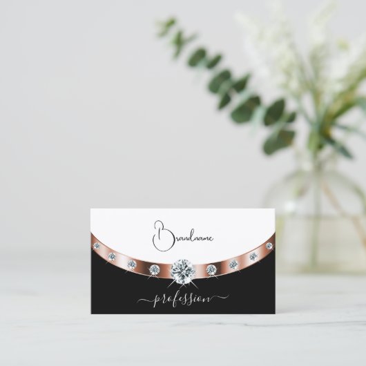 Luxe Roos Goud Zwart-Wit met Monogram Visitekaartje (Staand voorkant)