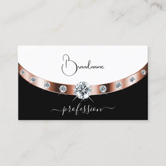 Luxe Roos Goud Zwart-Wit met Monogram Visitekaartje (Voorkant)