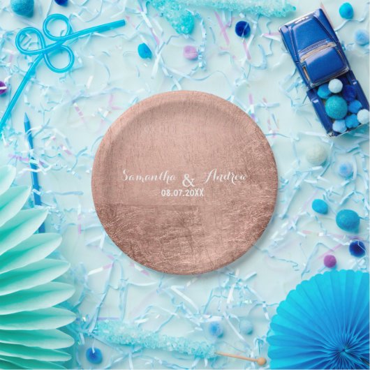 Luxe roos goudblad bruiloft papieren bordje (Feest)