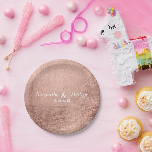 Luxe roos goudblad bruiloft papieren bordje (Feest)