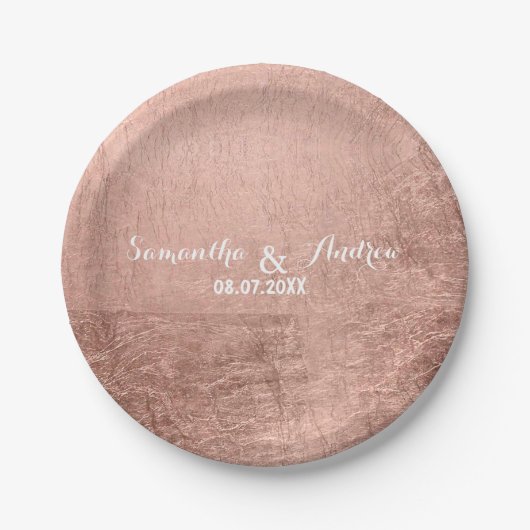 Luxe roos goudblad bruiloft papieren bordje (Voorkant)