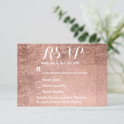 Luxe roos goudblad RSVP (Staand voorkant)
