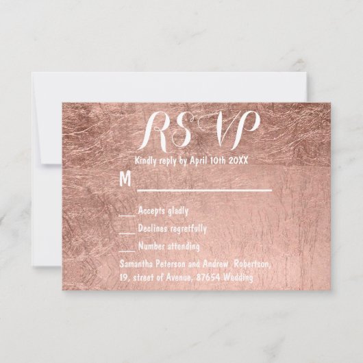Luxe roos goudblad RSVP Kaartje (Voorkant)