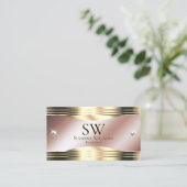Luxe Roos Gouden Glanzende Diamanten en Monogram Visitekaartje (Staand voorkant)