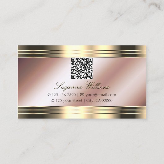 Luxe Roos Gouden Glanzende Diamanten met QR-code Visitekaartje (Achterkant)