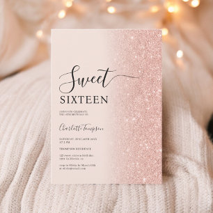 Luxe Roos Gouden Glitter Blush Roze Sweet 16 Kaart