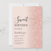 Luxe Roos Gouden Glitter Blush Roze Sweet 16 Kaart (Voorkant)