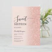Luxe Roos Gouden Glitter Blush Roze Sweet 16 Kaart (Staand voorkant)