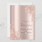 Luxe Roos Gouden Glitter Drips Bruiloft Uitnodigin Kaart (Voorkant)